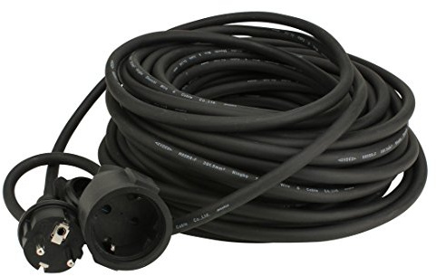 UNITEC Schuko-Gummi-Verlängerungskabel, IP44 H05RR, Spritzschutz, für den Innenbereich, 20m, schwarz