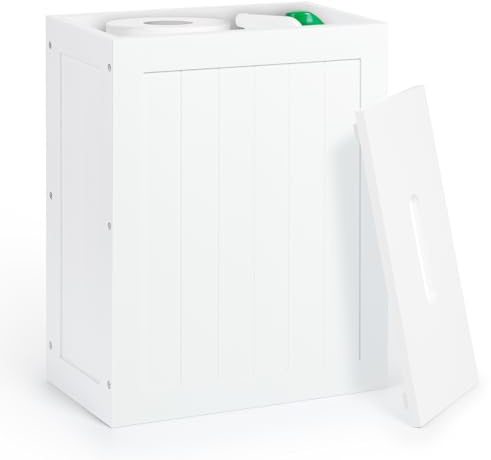 woodluv Toilet Roll Storage, Toilet Paper Storage Basket - Slimline Toilet Paper Holder, Wooden Bathroom Storage boxes, White