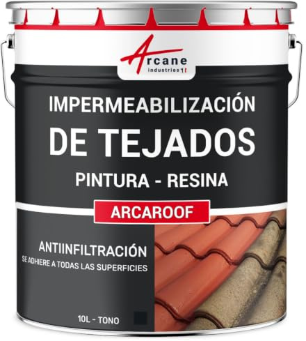 Impermeabilización Tejado, Pintura Resina Impermeable 10 L Pizarra | Resina Impermeable Flexible, Tejados en Pendiente, Terrazas, Teja, Hormigón, Zinc, Madera, Resiste Uv - Arcane Industries