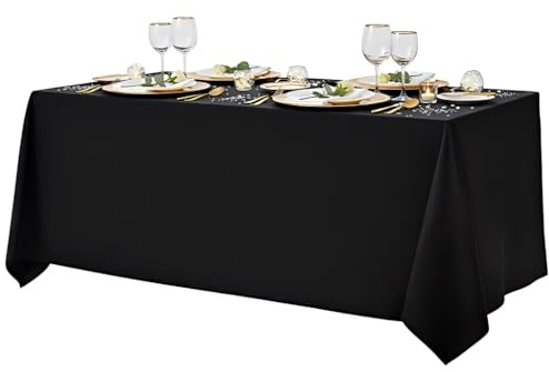 Surmente Black Tablecloth for Rectangle Tables, 90 x 132-inch Rectangular Table Cloth for 6-8 Ft Tables, Polyester Table Cover for Banquets, Parties, Events