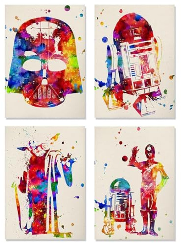 Nacnic set mit 4 star wars postern | bilder mit illustrationen aus dem film star wars | darth vader, yoda, r2-d2 und c3po | a4-format (21x29,7cm)