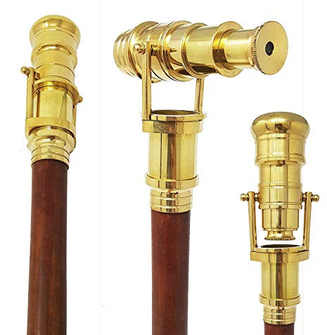 UK Gift Bastone telescopico pieghevole in ottone, cannocchiale, mazza telescopica, con palissandro indiano