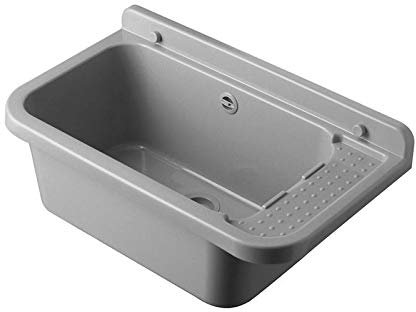 Waschbecken Ausgussbecken 59 cm x 34 cm x 21 cm Spülbecken Waschtrog mit Überlauf Waschbecken für Gewerbe Waschraum Garten inkl. Ablaufgranitur