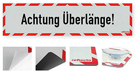 reflecto Hinweisschild „Achtung Überlänge!“ in rot-weiß und reflektierend (RA1/A) - verschiedene Ausführungen – 800 x 200 mm (auf Aluminiumverbund)