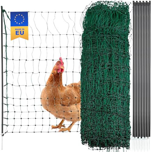 Agrarzone Geflügelnetz 25m x 106cm, Doppelspitze, ohne Strom - Mobiler Hühnerzaun Steckzaun Garten - Weidezaun für Hühner und Geflügel