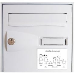 DECOHO - Plaque de Maison personnalisée Family - Plaque boîte aux Lettres Plastique - Blanche Lettres Noires - 12x8 cm, 6 Membres PE
