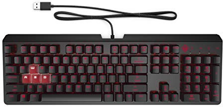 HP OMEN Encoder - Clavier Mécanique Gaming AZERTY (Filaire - USB, Anti-Ghosting, Switch Cherry MX Brown, Rétroéclairage LED Rouge) - Noir/Rouge