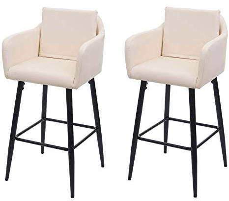 2er-Set Barhocker HWC-H93, Barstuhl Tresenhocker, Fußablage Metall - Kunstleder Creme-beige