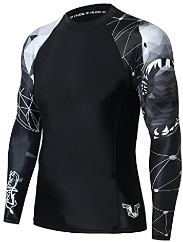 HUGE SPORTS Rashguard Homme Manche Longue Maillot de Bain T-Shirt pour Surf Natation Sechage Rapide (Requin Noir,XS)