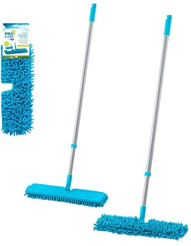 HOMESHOPA Double Sided Microfibre Flat Mop with 1 Replacement Pads, 360°Rotatable Extendable Handle with Chenille/Microfibre Head, Wet Dry Floor Dust Mops for Cleaning Laminate Tile Hardwood Floors