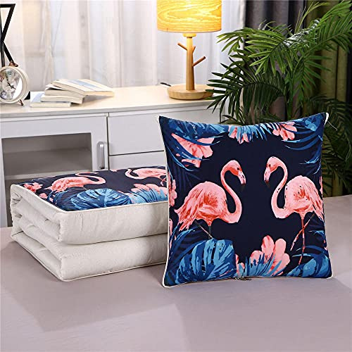 goodFarewell Kissendecke 2 in 1​ Reisedecke Kissen Quilt Multifunktionale Kissen Decke Nackenstützkissen Soft & Warm Nap Mat Kissen für Schlafsofa Bürostuhl （Flamingo）