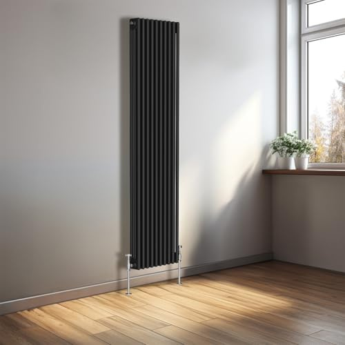 NRG 1800x470mm Cast Iron Vertical Radiator Black 3 Column | Central Heating Rad, Wall Mounted, Tall Radiator, Old Style Column Radiator, for Bathroom, Kitchen, Living Room