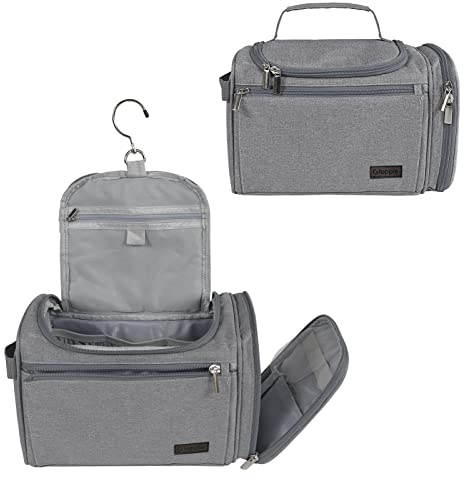 Gloppie Kulturtasche für Herren Damen Kulturbeutel Kosmetiktasche Zum Aufhängen Waschtasche mit Doppelter Reißverschlussöffnung 9L Große Praktische Mehrzwecktasche für Kinder, Männer & Frauen, Grau