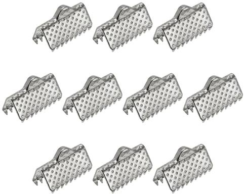 sourcing map 300 Stück Band Crimp Klemme Enden 10mm Lesezeichen Schnur Ende Verschlüsse für DIY Basteln Silber Weiß