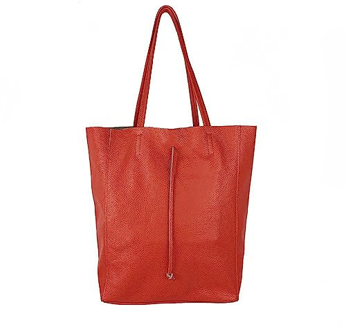 FrasiBags Einkaufstasche für Damen mit Schulter aus echtem Leder, hergestellt in Italien, Tragetaschen für Damen aus echtem Leder, rot, 29x12.5x37.5