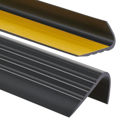 PerfectPVC Treppenprofil PVC selbstklebend 65x40mm 1,80m Schwarz | Rutschfeste Stufenleiste, Schutz für Treppenkanten, selbstklebend, zuschneidbar, einfache Montage, für Innenbereich, sicher