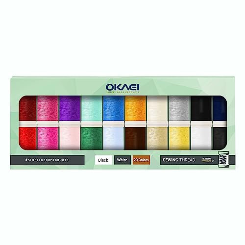 Okaei Nähgarn set 20 farbige Polyester-Nähfäden,Nähmaschinen Garn,Overlockgarn,Nähset, Nähkasten,Nähgarn,Stickgarn Set in Bunten Farben, 100 Meter.