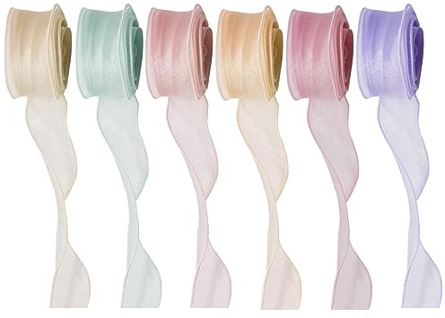 6 Farben Satinband zum Basteln,Merikio 35mm X 9 Meter pro Rolle für Geschenkverpackungen, Basteln, farbiges Satinband, Geschenkband, Seidenband für Ballons, Hochzeit, Haare, DIY, Blumensträuße