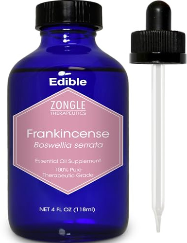 Frankincense Essential Oil, Food Grade, for Face, Dark Circles – 100% Pure, Frankincense, Resin, Oil, Boswellia Serrata, Edible, by Zongle Therapeutics, 4 OZ