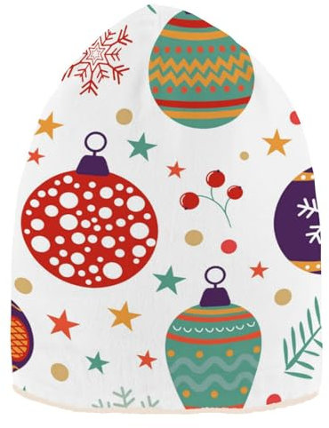 FRODOTGV Weihnachtshintergrund mit Kugeln Glocken Blumen Warm Fleece Gefüttert Hut Weiche Dehnbare Wollmütze Winter für Damen Herren, Weihnachtlicher Hintergrund mit Kugeln, Glocken, Blumen, 0-8