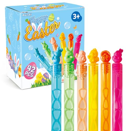 42Pcs Easter Day Bubble Wands, Mini Bubble Wands for Party Favors, Easter Colorful Gift Toys for Girls Boys Kids Adults, Party Bag Stuffers Goodie Bag Filler, Classroom Prizes