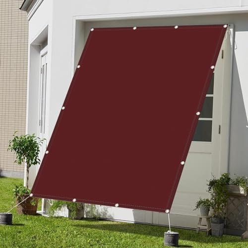 Sonnenschutz Sonnensegel 5 x 5.5 m, Sonnenschutz Baldachin Wasserdicht Ripstop UV Schutz Sonnensegel Balkon mit Ösen Und Befestigungsseile, Weinrot