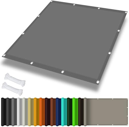 Tenda a Vela Parasole Rettangolare 1.8 x 7.5 m Impermeabile, Rettangolare Vela Ombreggiante Parasole con Occhielli e Fune per Arredo Esterno Giardino, Grigio Chiaro