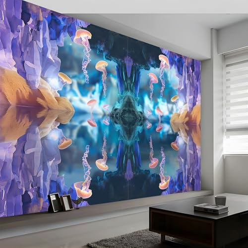 Fototapete Art Wandbild 250 x 175 cm (WxH) Tapeten Wandtapete, Lila Wanddeko Abstrakte Tierqualle Mustertapete Design Wand Dekoration Vliestapete Wohnzimmer Schlafzimmer Büro
