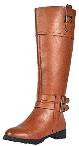 Bottes en Cuir pour Femme - D'équitation, Western, Cowboy, Longues, d'Hiver, de Travail - Avec Boucles - Taille 35-43, Marron, 43