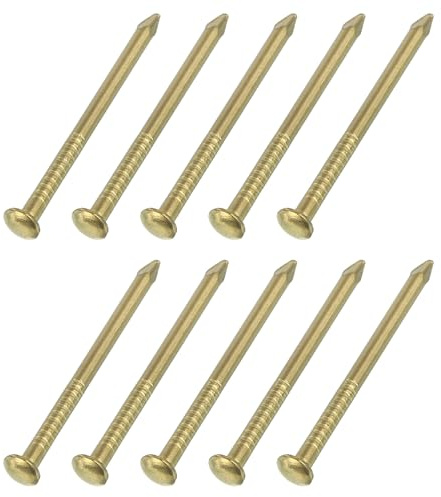 sourcing map 50Pcs Small Hardware Nails, 1.2 x 20mm Brass Round Head Nail Common Finishing Nail for Household Woodworking Picture Hanging DIY Projects, Gold