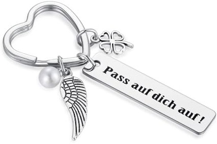 JUDZZM Herz Schlüsselanhänger,Gravierte Schriftart,Glücksbringer,Schutzengel Schlüsselanhänger Auto Personalisiert,Adventskalender Weihnachtsgeschenke für Frauen Freundin Schwester Tochter und Mama
