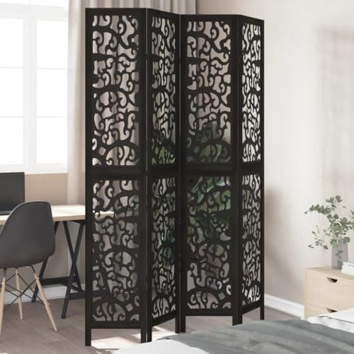 Mobilier d'extérieur Paravent 4 panneaux en bois massif noir paulownia