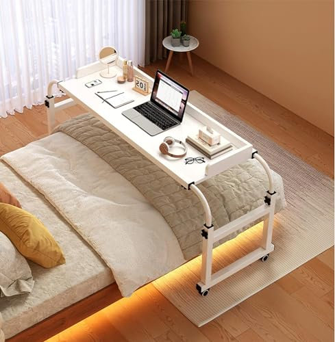 YHKJLYH Überbett-Schreibtisch, Überbett-Schreibtisch, Laptop-Wagen, Laptop-Schreibtisch mit Rädern, Kingsize-Queen-Betttisch, ideal für Schlafzimmer, Esszimmer, Wohnzimmer (Farbe: Weiß)