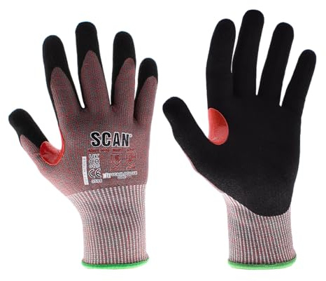 Scan Cut Resistant Level F Gloves, Nitrile Palm, Enhanced Grip, Conforms to EN 407 and EN 388, Size M