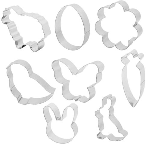 Ciieeo 8pc Easter Cookie Press Molds Set Stainless Steel Cookie Cutters Fluted Round Biscuit Molds