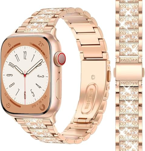 Bracelet Diamant Bling Bracelet compatible avec Apple Watch 38mm 40mm 41mm 42mm 44mm 45mm 46mm 49mm, Bracelet en Acier Inoxydable Brillant avec Diamants pour iWatch Série Ultra SE 10 9 8 7 6 5 4 3 2 1