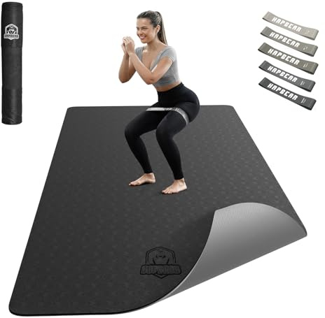 HAPBEAR Large Yoga Mat - 183x 91cmx 6mm Non-Slip Exercise Mat for Home Workout& Pilates, Enhanced Grip Top Layer& Anti-Slip Bottom, Includes Resistance Bands& Carry Bag, Durable