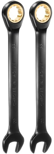 QUARKZMAN 2Pcs Llave de Trinquete 22mm Métrica de Boca Abierta 72 Dientes Acero CR-V Niquelado Llave Combinada de Trinquete de 12 Puntos para Tuercas y Pernos