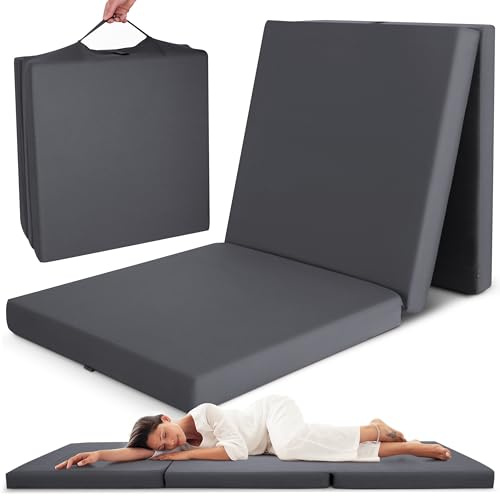 Beautissu Klappmatratze Gästebett klappbar Faltmatratze Reisematratze | 90x200cm Anthrazit faltbare Gästematratze Camping Matratze mit Tragegriff Bodenmatratze Gäste faltbar Klappbett Campix