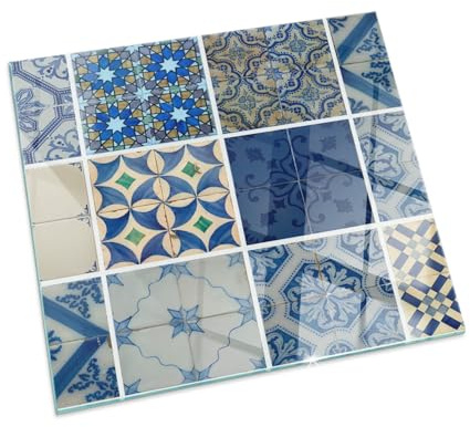 Patterned Glass Fireplace Floor Guard | Toughened Hearth Plate | Heat Resistant Stove Base Protector | Decorative Spark Protection Panel - 60x60cm (23.6×23.6 inch) - Ceramic tile patterns