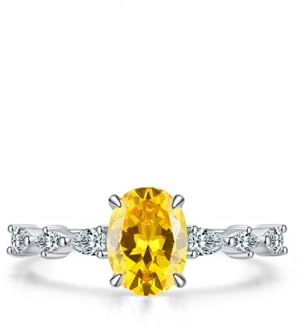 Wycian Fingerring Damen 54 Bijou Brigitte Ringe 925er Sterlingsilber 1.7mm Gelber Ovaler Zirkon für Mutter Jahrestag