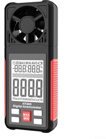 Feeshoppher HT605 Digital Anemometer Wind Speed Meter Temperature Tester With LCD Backlight Display For Indoor Outdoor Professional Measurement 8-Leaf Fan Design