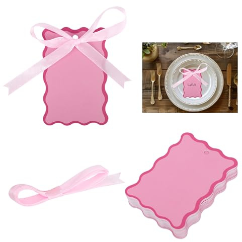 100uds Tarjetas Festoneadas para Mesa Boda, Tarjetas Nombre Rosas Mesas con Cintas Etiquetas Asiento DIY para Despedidas Soltera Bodas Fiestas Banquetes y Celebraciones