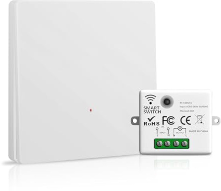 Funkschalter Funk-Lichtschalter Set, Funkschalter mit Wand Schalter, Funk Schalter und Funk-Empfänger 2200W/10A, Intelligent Switch 2.4G Funkschalter 230V 1+1