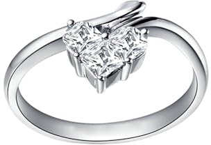 Wycian Eheringe Vintage Ring mit Stein und Gravur Weißgold Platin Herz mit 0,6 CT Im Labor Hergestelltem Diamanten Größe 63 (20.1) Massiv, Nicht Plattiert Beliebt für Damen Cocktail Schmuck
