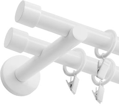 Fenster DEKOR - Gardinenstange Weiß - Gordijnroede 300 cm - Elegante Modern Vorhangstange - 2-läufig stange vorhang - Karniesabschluss wählbar - Vorhang Stangen Weiss Kappe