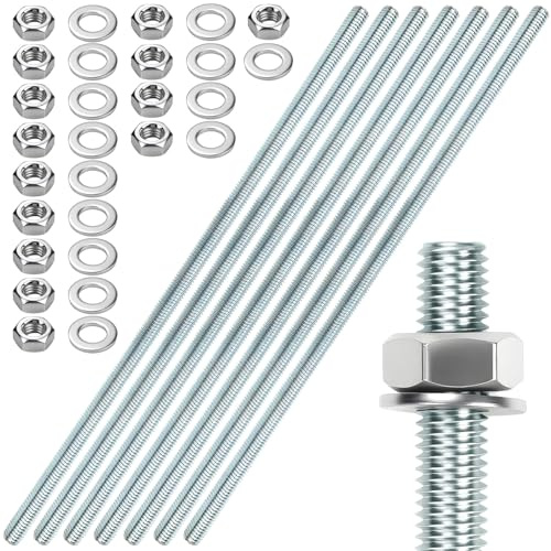 12 Stk Gewindestange M10 Gewindestangen M10X200mm Gewindestab Gewindebolzen Verzinkter Stahl Gewindestifte Blaues Zink Gewindestäbe mit 24pcs Sechskantmutter 24pcs M10 Unterlegscheiben