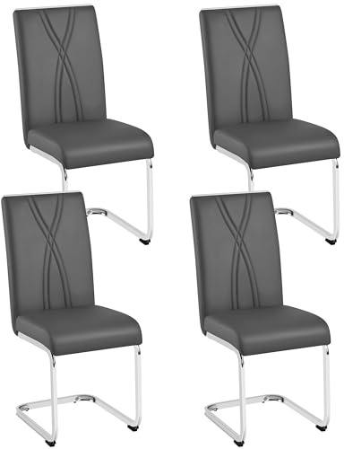 Yaheetech Juego de 4 Sillas de Comedor Moderna Piel Sintética Gris Oscuro
