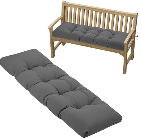 PRIMEPATIO Bankkissen 120x40cm, Schaumstofffüllung mit Steppung, Grau | Wasserdichte Bankauflage mit Bindebändern für Gartenmöbel, Sitzbank und Hollywoodschaukel, weich gepolstert für draußen