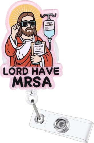 Utdragbar ID-korthållare, sjuksköterske-ID-korthållare, märke med Söt Design, Märkesrem med Clip för Sjuksköterskor, Läkare, Frivilliga (Lord Have MRSA)